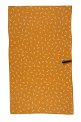 Load image into Gallery viewer, This is a picture of the yellow side of the towel that has beige sprinkle pattern on it.  It also has the side with the loop featured so you can hang for easy drying, or storing.  This dishtowel is oversized (18"x30"), super absorbent and quick drying.
