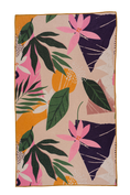 Load image into Gallery viewer, This is the tropical design with pink tropical flowers, green bamboo leaves, and yellow and purple shapes.
